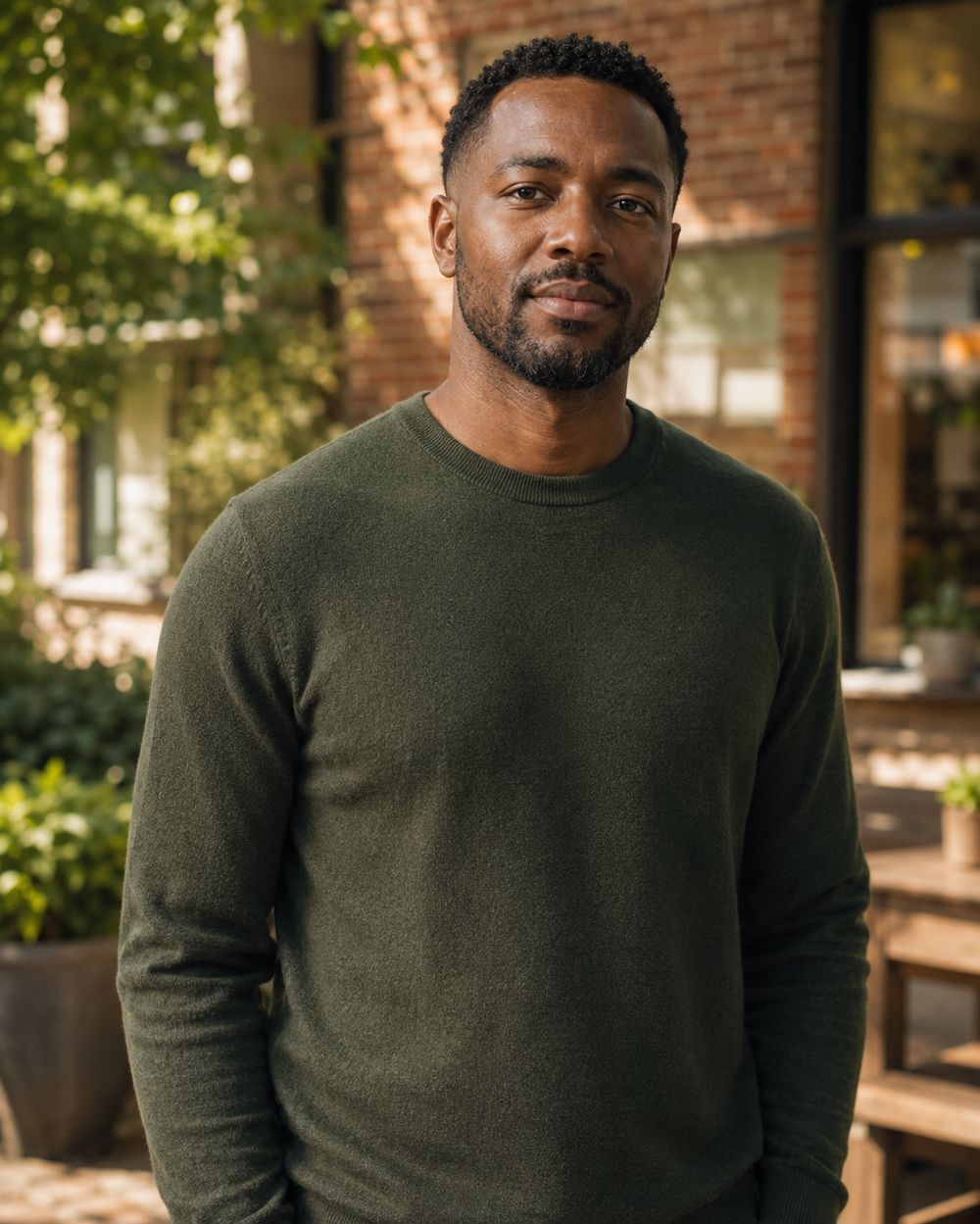 The founder of Birch, photographed outside.